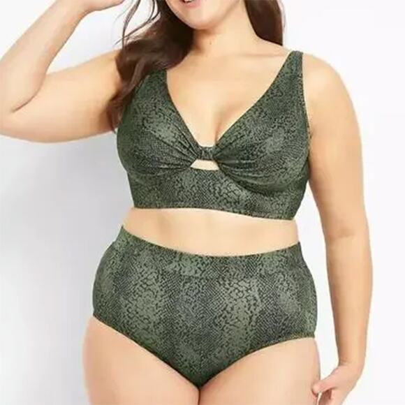 Cacique NEW 2-Pc Snake Print Bikini Supported Top High Waisted Bottom 44DDD / 20 - Picture 1 of 13